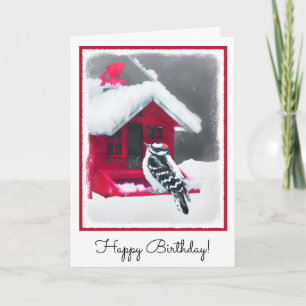 Downy Woodpecker Painting - Original Bird Art Card