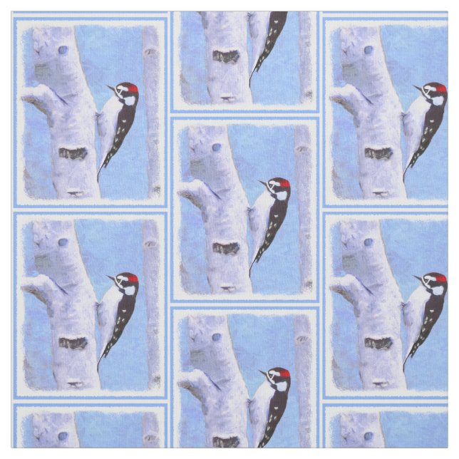 Downy Woodpecker Painting - Original Bird Art Fabric (Swatch)