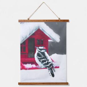 Downy Woodpecker Painting - Original Bird Art Hanging Tapestry