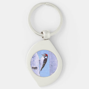 Downy Woodpecker Painting - Original Bird Art Key Ring