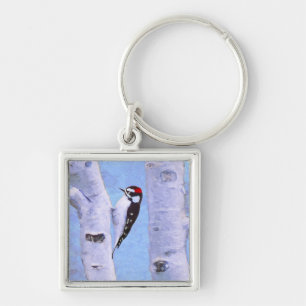 Downy Woodpecker Painting - Original Bird Art Key Ring