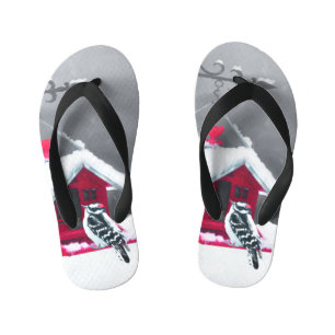 Downy Woodpecker Painting - Original Bird Art Kid's Flip Flops