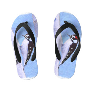 Downy Woodpecker Painting - Original Bird Art Kid's Flip Flops
