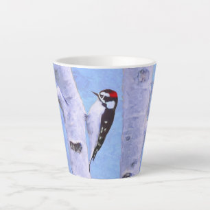 Downy Woodpecker Painting - Original Bird Art Latte Mug