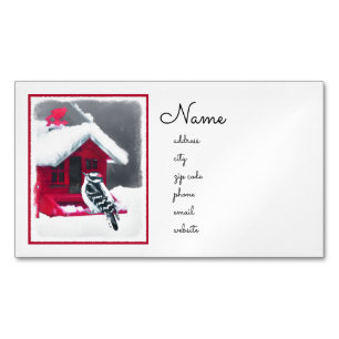 Downy Woodpecker Painting - Original Bird Art Magnetic Business Card