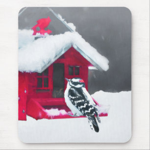 Downy Woodpecker Painting - Original Bird Art Mouse Mat