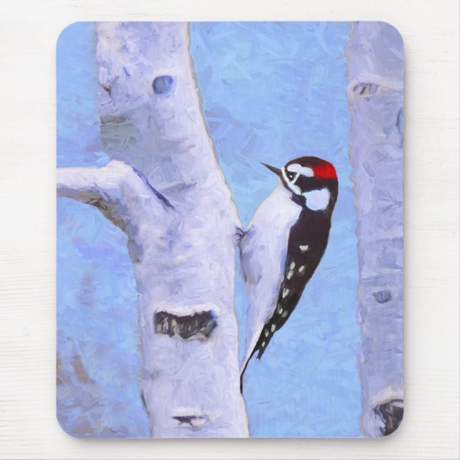 Downy Woodpecker Painting - Original Bird Art Mouse Mat (Front)