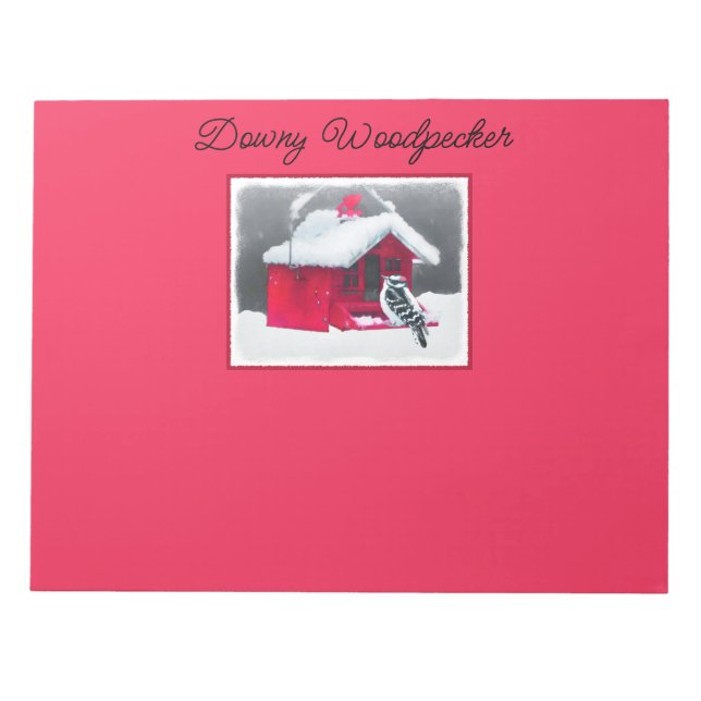 Downy Woodpecker Painting - Original Bird Art Notepad (Front)