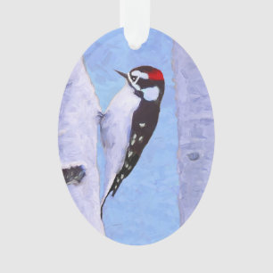 Downy Woodpecker Painting - Original Bird Art Ornament