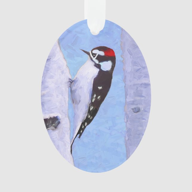 Downy Woodpecker Painting - Original Bird Art Ornament (Front)