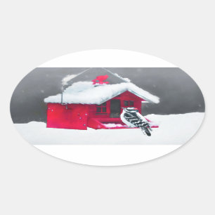 Downy Woodpecker Painting - Original Bird Art Oval Sticker
