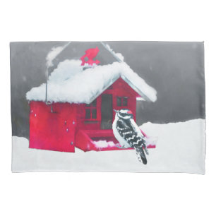 Downy Woodpecker Painting - Original Bird Art Pillowcase