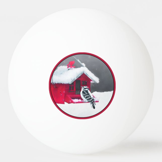 Downy Woodpecker Painting - Original Bird Art Ping Pong Ball (Front)