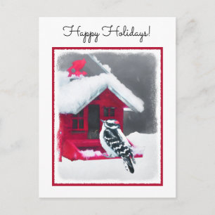Downy Woodpecker Painting - Original Bird Art Postcard