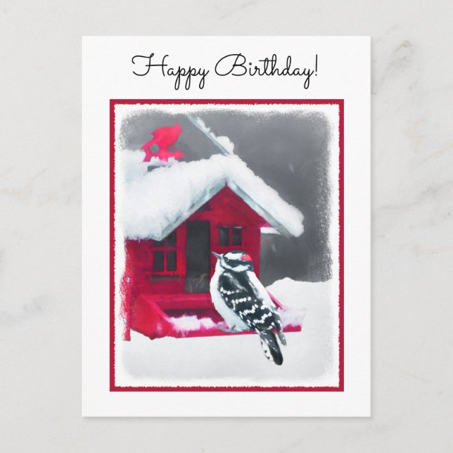Downy Woodpecker Painting - Original Bird Art Postcard (Front)