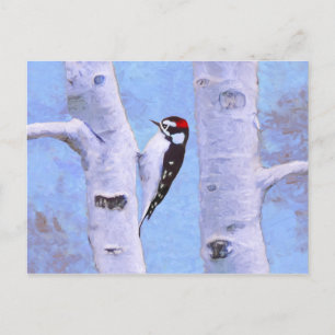 Downy Woodpecker Painting - Original Bird Art Postcard