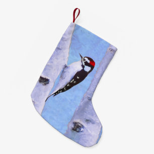 Downy Woodpecker Painting - Original Bird Art Small Christmas Stocking