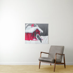 Downy Woodpecker Painting - Original Bird Art Tapestry