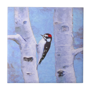 Downy Woodpecker Painting - Original Bird Art Tile
