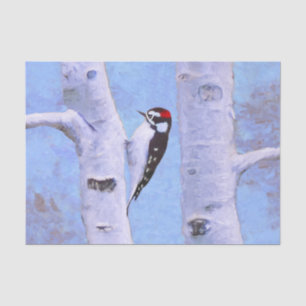 Downy Woodpecker Painting - Original Bird Art Tissue Paper