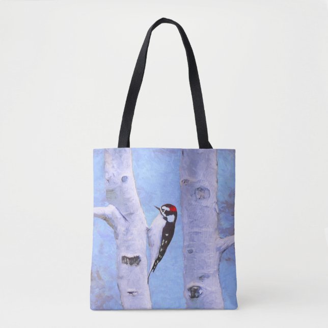 Downy Woodpecker Painting - Original Bird Art Tote Bag (Front)