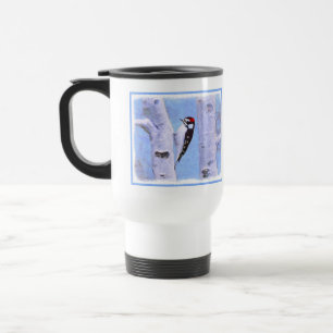 Downy Woodpecker Painting - Original Bird Art Travel Mug