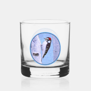 Downy Woodpecker Painting - Original Bird Art Whiskey Glass