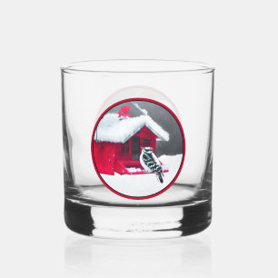 Downy Woodpecker Painting - Original Bird Art Whiskey Glass