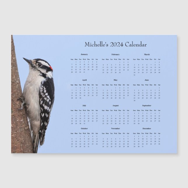 Downy Woodpecker personalise 2024 calendar (Front)