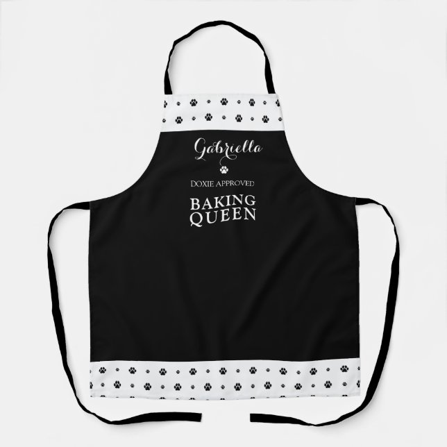 Doxie Approved Baking Queen Black White Custom Apron (Front)