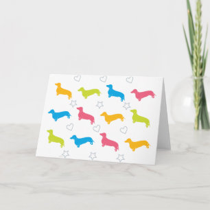 Doxie Colourful Hearts and Stars Holiday Card