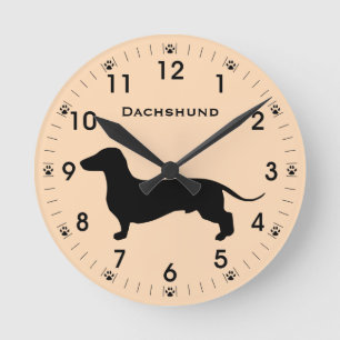 Doxie Dachshund Dog Silhouette Personalized Round Clock