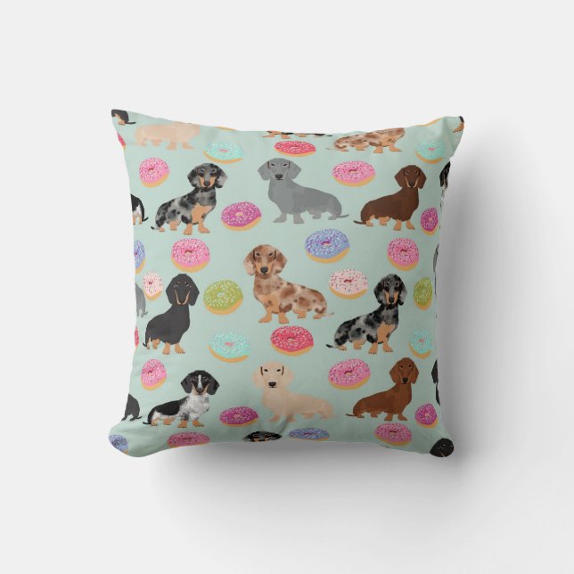 Doxie Dachshund Doughnuts throw pillow (Front)