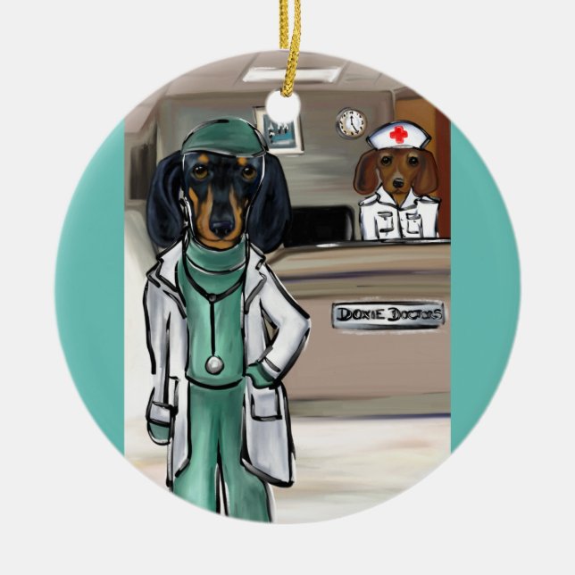 Doxie Doctor Ceramic Tree Decoration (Front)