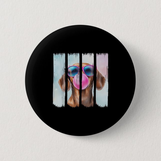 Doxie Dog Blowing Bubblegum Wearing Gles Cute Dach 6 Cm Round Badge (Front)