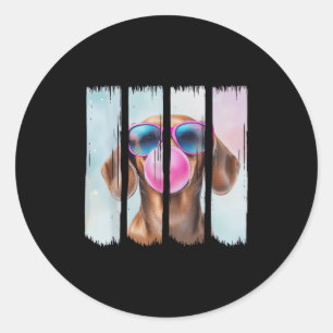 Doxie Dog Blowing Bubblegum Wearing Gles Cute Dach Classic Round Sticker
