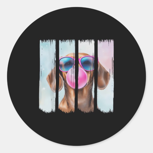Doxie Dog Blowing Bubblegum Wearing Gles Cute Dach Classic Round Sticker (Front)