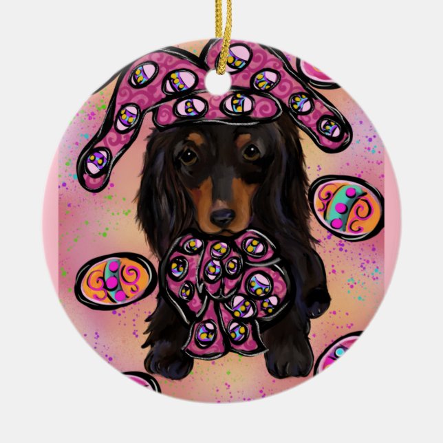 Doxie Easter Ceramic Tree Decoration (Front)