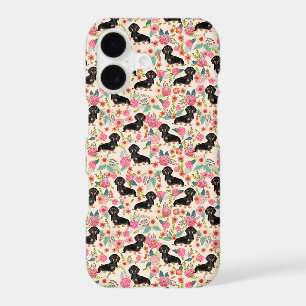Doxie Floral phone case - black and tan doxie
