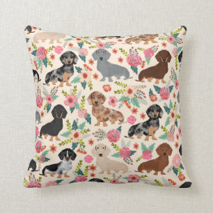 Doxie Florals pillow - cute dog throw pillow