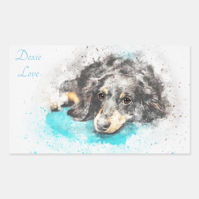DOXIE LOVE Long Hair Dachshund Oval Stickers (Front)