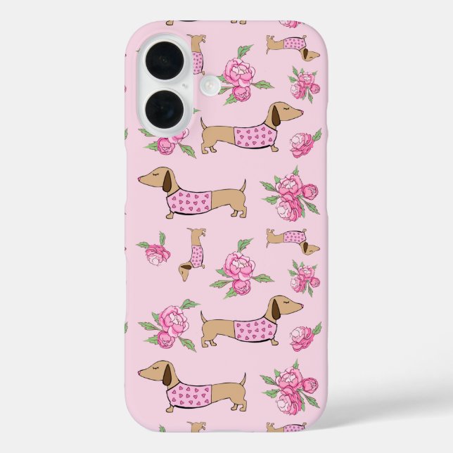 Doxie + Peonies Floral Dachshund Mobile Phone Case (Back)