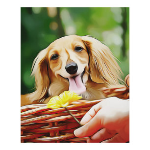 Doxie Person Hand Showing A Flower To A Dachshund  Photo Print