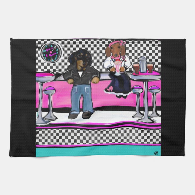 Doxie Rock and Roll Tea Towel (Horizontal)