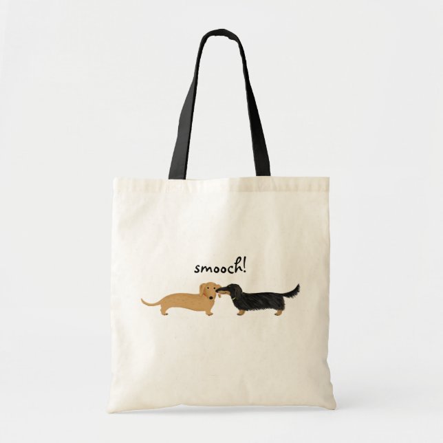 Doxie Smooch Cute Dachshund Cartoon Dogs Pets Tote Bag (Front)