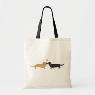 Doxie Smooch with Heart Wiener Dogs Cartoon Tote Bag