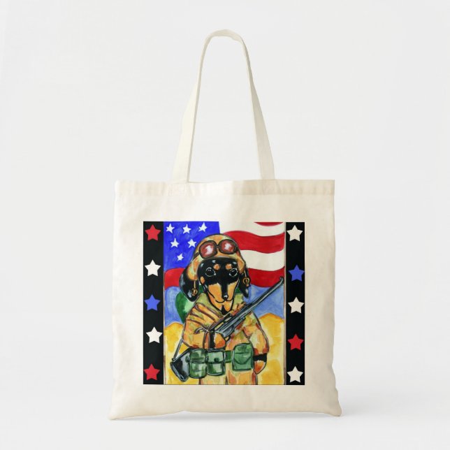 Doxie Soldier Tote Bag (Front)