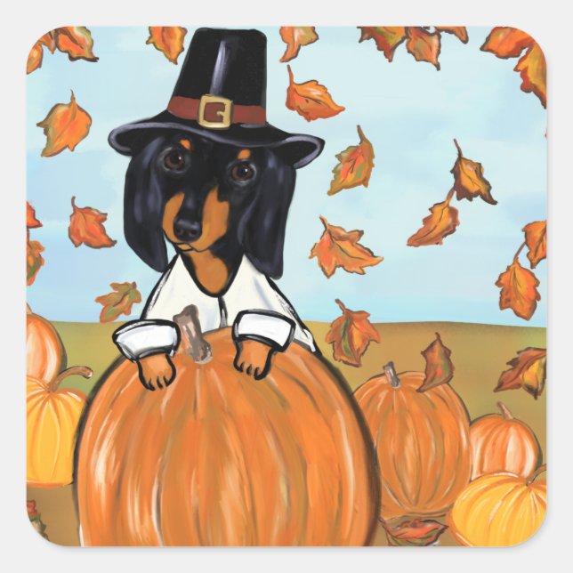 Doxie Thanksgiving Square Sticker (Front)