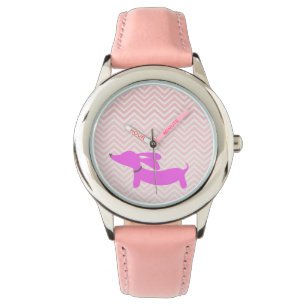 Doxie Time: Pink Flying Ears Dachshund + Chevron Watch