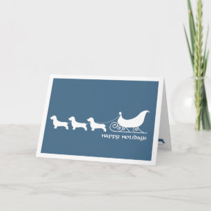 Doxies (Wirehaired) Pulling Santa's Sleigh Holiday Card